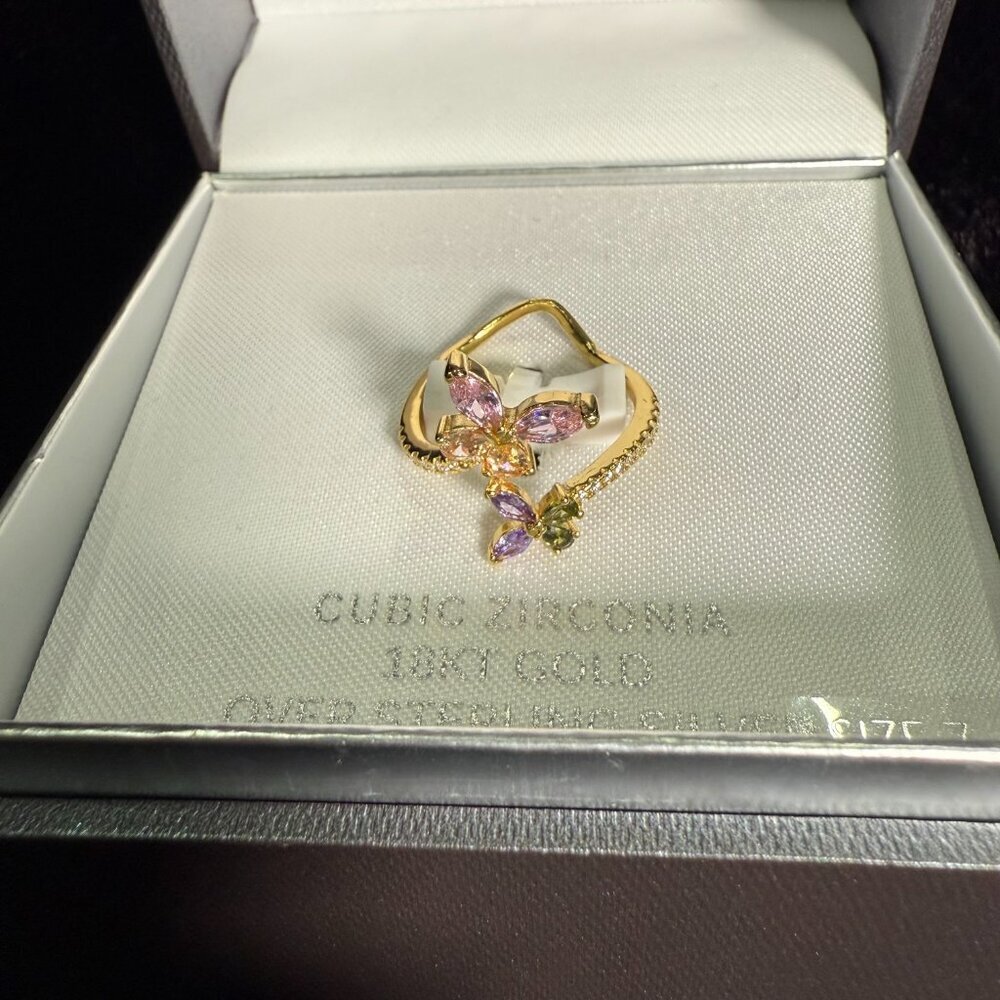 PRIMROSE Sterling Silver Cubic Zirconia Butterfly Bypass Ring